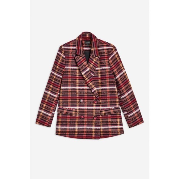 Topshop Jackets & Blazers - TopShop Madras Plaid Fringe Blazer Jacket Pink Orange Size 10 Preppy Academia